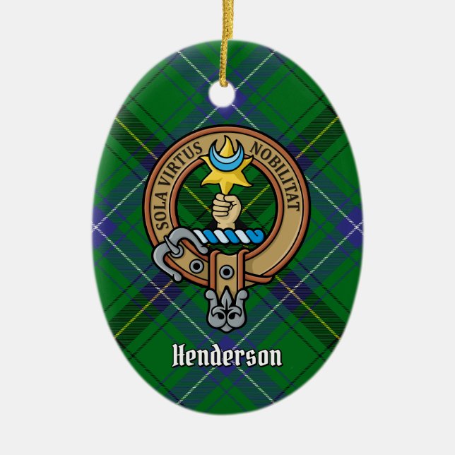 Clan Henderson Wappen über Tartan Keramik Ornament (Vorne)