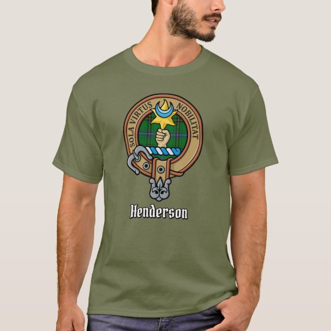 Clan Henderson Wappen über Tartan T-Shirt (Vorderseite)