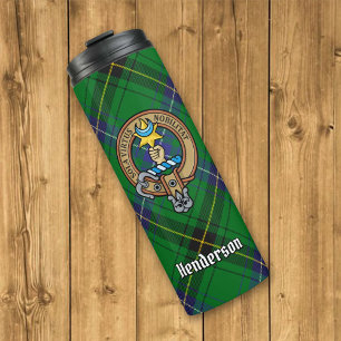Clan Henderson Wappen über Tartan Thermosbecher