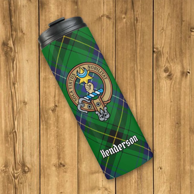 Clan Henderson Wappen über Tartan Thermosbecher (Von Creator hochgeladen)