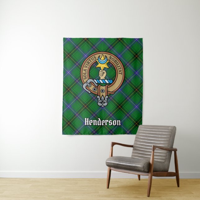 Clan Henderson Wappen über Tartan Wandteppich (Beispiel)