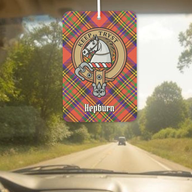 Clan Hepburn Wappen über Tartan Autolufterfrischer (Von Creator hochgeladen)