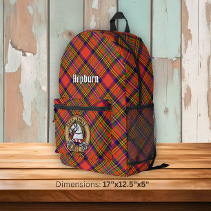 Clan Hepburn-Wappen über Tartan Bedruckter Rucksack