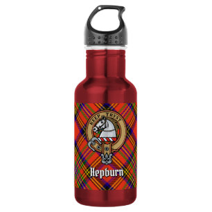 Clan Hepburn-Wappen über Tartan Edelstahlflasche