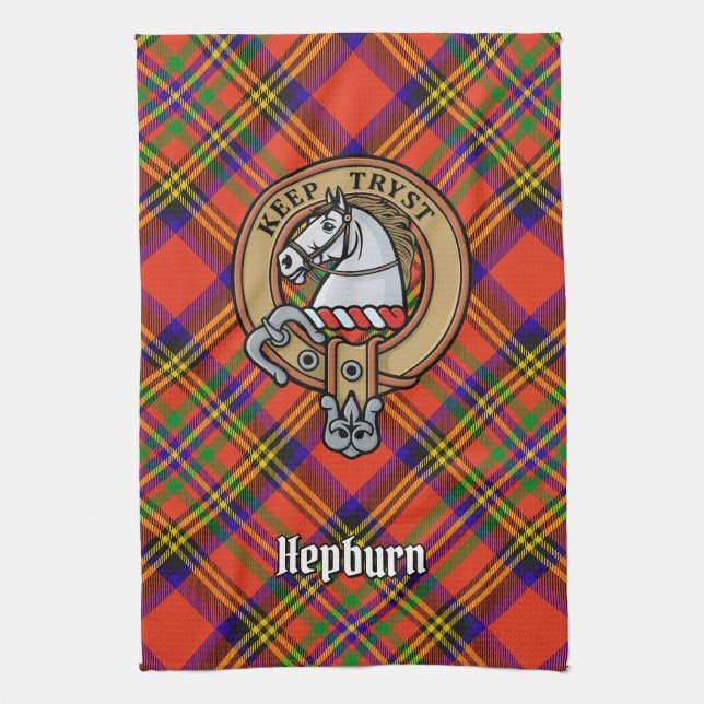 Clan Hepburn Wappen über Tartan Geschirrtuch (Vertikal)