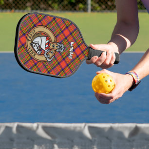 Clan Hepburn-Wappen über Tartan Pickleball Schläger