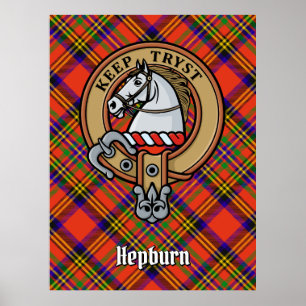 Clan Hepburn Wappen über Tartan Poster