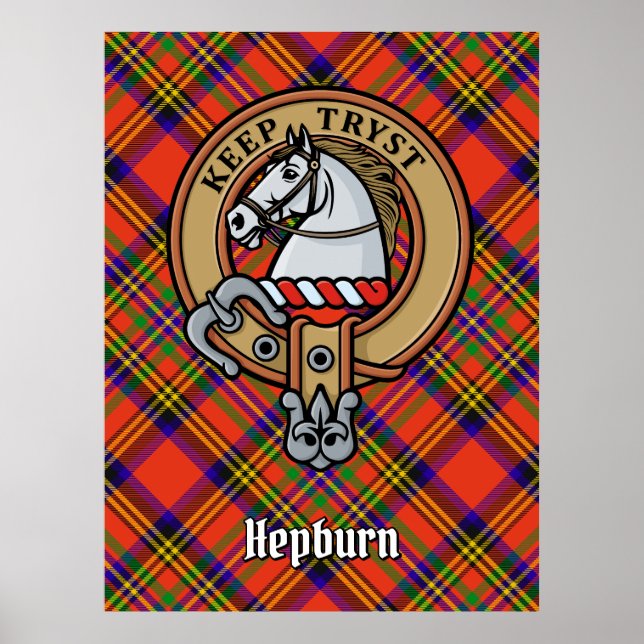 Clan Hepburn Wappen über Tartan Poster (Vorne)