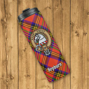 Clan Hepburn Wappen über Tartan Thermosbecher