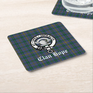 Clan Hope Wappen Abzeichen & Tartan Rechteckiger Pappuntersetzer