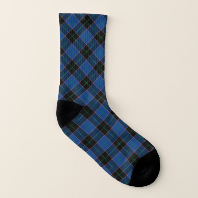 Clan Hume Tartan Royal Blue und Black Kariert Socken (Links - Innen)