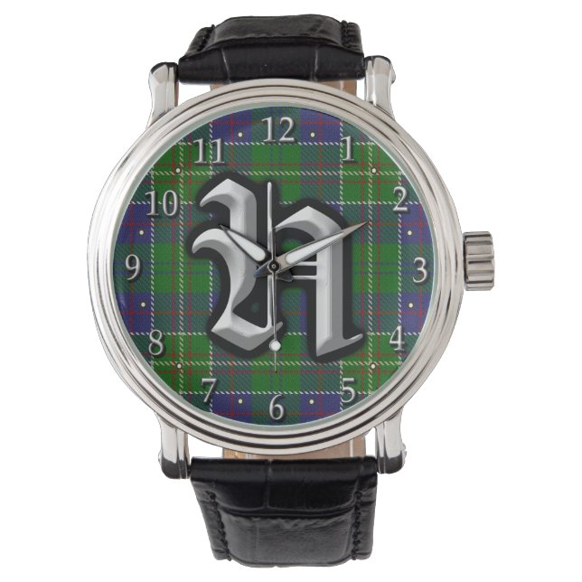 Clan Hunter Letter H Monogram Tartan Armbanduhr (Vorderseite)