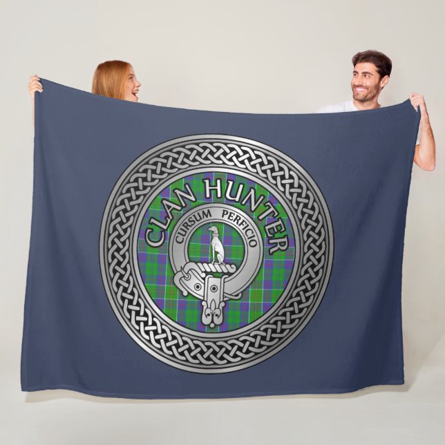 Clan Hunter Wappen & Tartan Knot Fleecedecke (Beispiel)