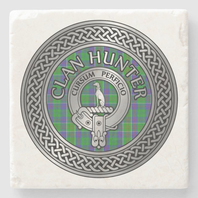 Clan Hunter Wappen & Tartan Knot Steinuntersetzer (Vorderseite)