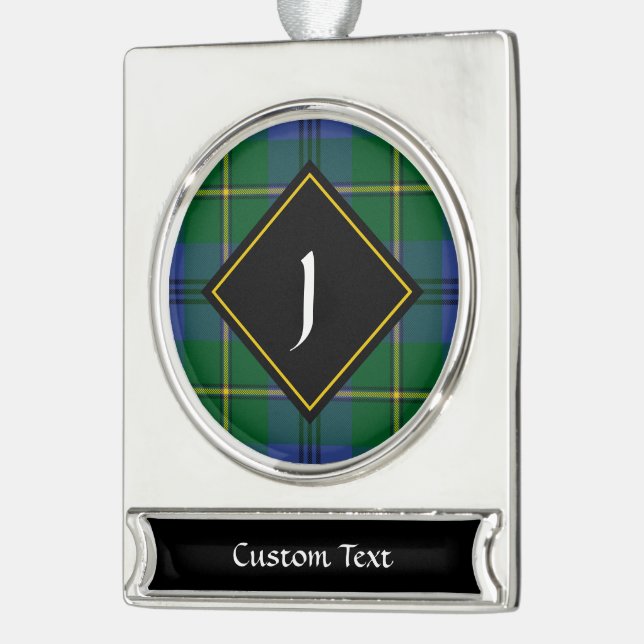 Clan Johnston Tartan Silver Plated Banner Ornament (Links)
