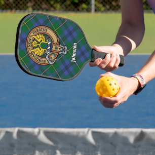 Clan Johnston-Wappen auf Tartan-Schlüsselanhänger Pickleball Schläger