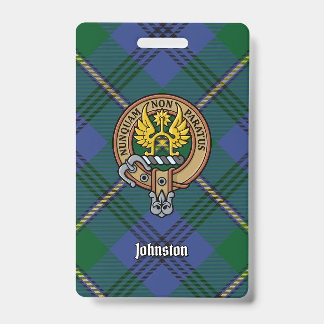 Clan Johnston Wappen über Tartan Ausweis (Vorderseite)