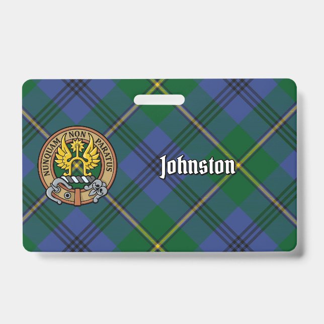 Clan Johnston Wappen über Tartan Ausweis (Vorderseite)