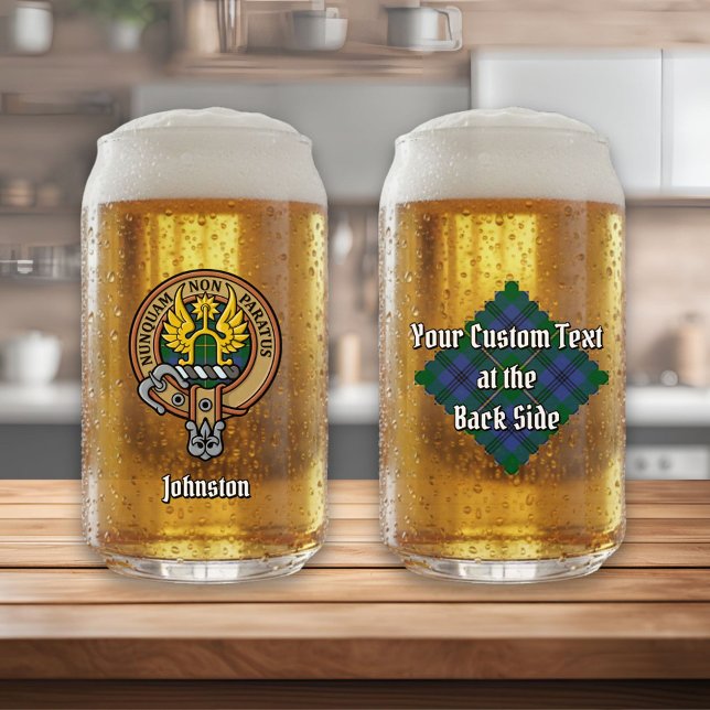 Clan Johnston Wappen über Tartan Dosenglas (Von Creator hochgeladen)