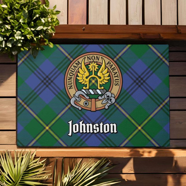 Clan Johnston Wappen über Tartan Fußmatte (Von Creator hochgeladen)