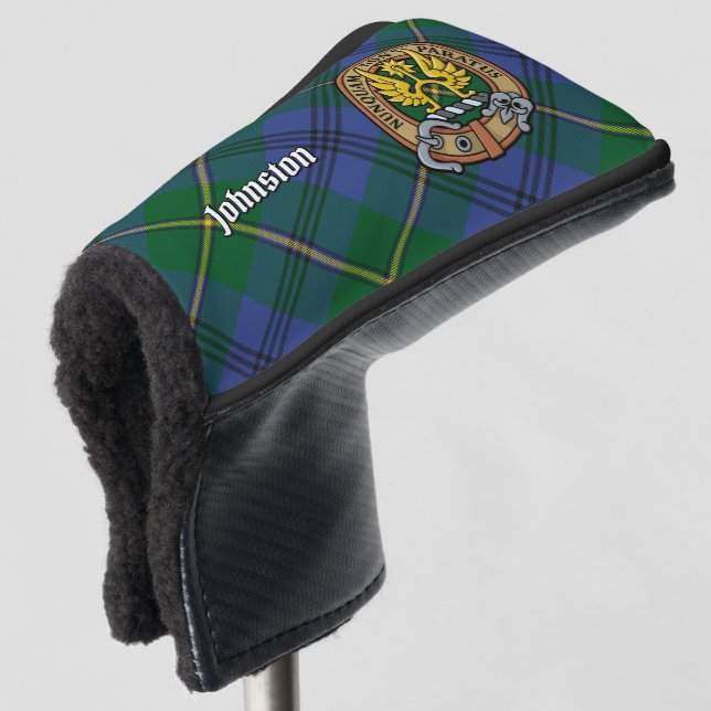 Clan Johnston Wappen über Tartan Golf Headcover (3/4 Vorderseite)
