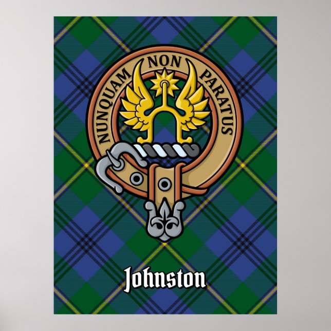 Clan Johnston Wappen über Tartan Poster (Vorne)