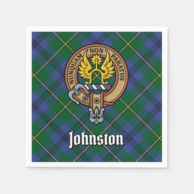 Clan Johnston Wappen über Tartan Serviette (Vorderseite)