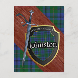 Clan Johnstone Johnston Tartan Sword & Shield Postkarte