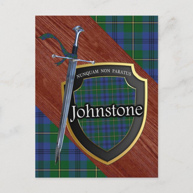 Clan Johnstone Tartan Sword & Shield Postkarte (Vorderseite)