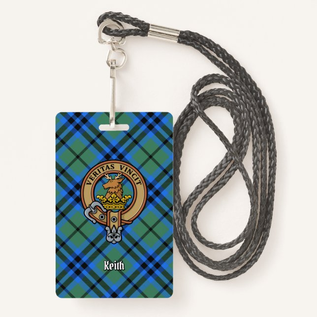Clan Keith Wappen über Tartan Ausweis (Vorderseite mit Schlüsselband)