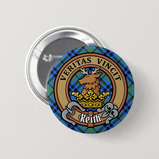Clan Keith Wappen über Tartan Button (Vorne & Hinten)
