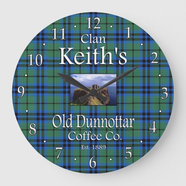 Clan Keith's Old Dunnottar Coffee Co. Große Wanduhr (Vorderseite)