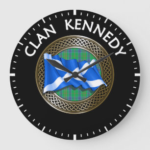 Clan Kennedy Tartan Knot & Flag Große Wanduhr