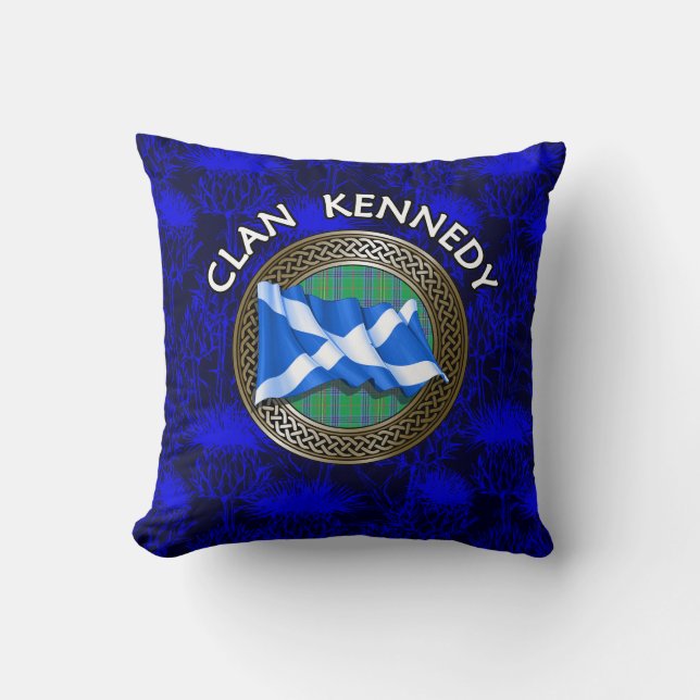 Clan Kennedy Tartan Knot & Flag Kissen (Vorderseite)