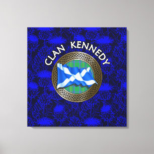 Clan Kennedy Tartan Knot & Flag Leinwanddruck