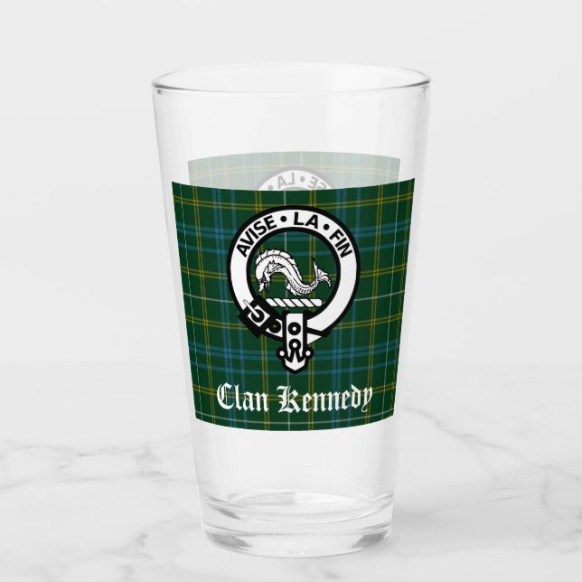 Clan Kennedy Wappen Abzeichen & Tartan Glas (Vorderseite)