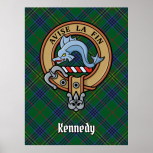 Clan Kennedy Wappen über Tartan Poster