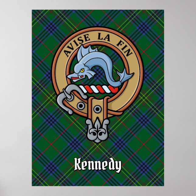 Clan Kennedy Wappen über Tartan Poster (Vorne)
