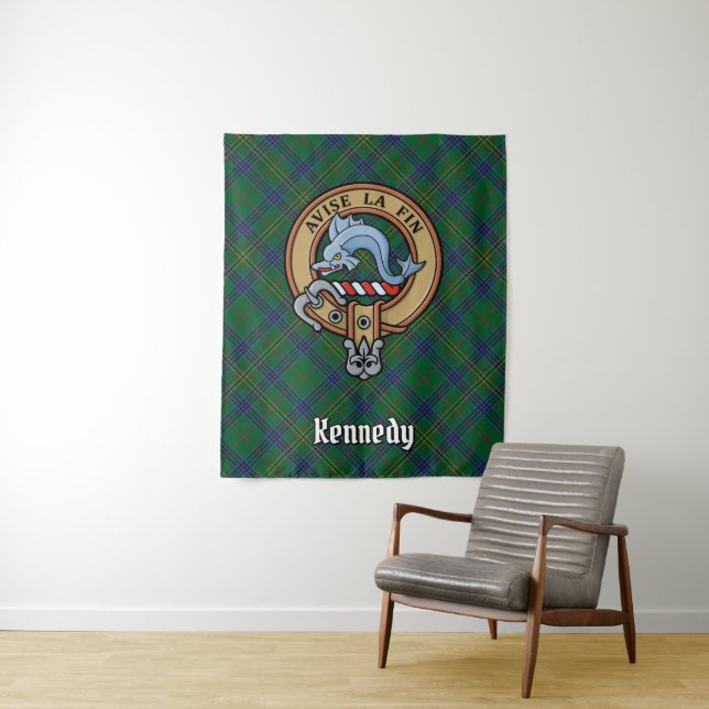 Clan Kennedy Wappen über Tartan Wandteppich (Beispiel)