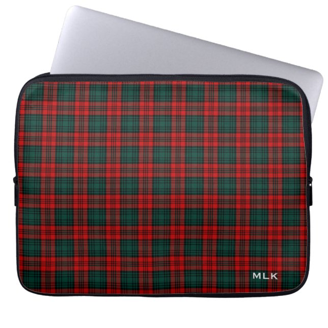 Clan Kerr Tartan Red and Green Kariert Mit Monogra Laptopschutzhülle (Vorderseite)