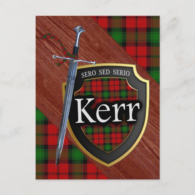 Clan Kerr Tartan Sword & Shield Postkarte (Vorderseite)