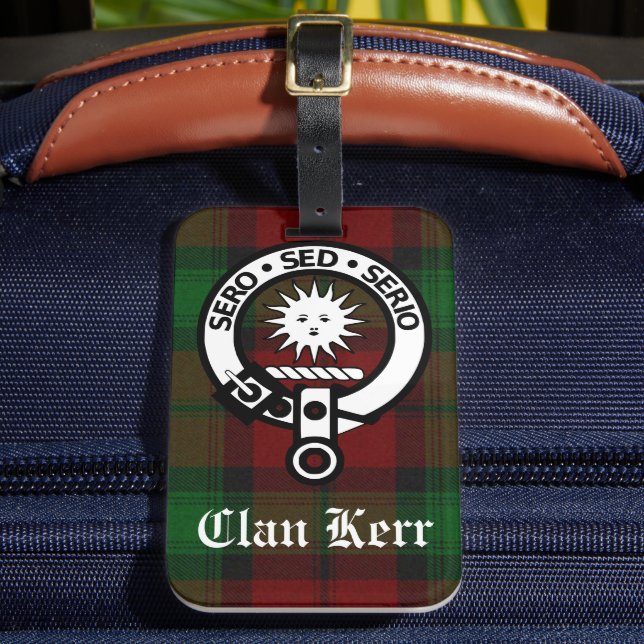 Clan Kerr Tartan und Wappen Abzeichen Gepäckanhänger (Vorderseite Insitu 2)