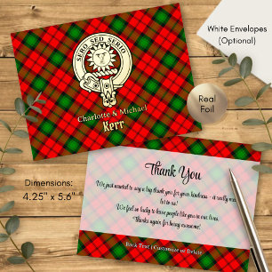 Clan Kerr-Wappen über Tartan Folie Einladungspostkarte