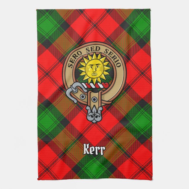 Clan Kerr Wappen über Tartan Geschirrtuch (Vertikal)