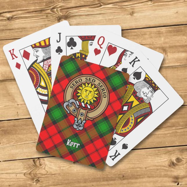 Clan Kerr Wappen über Tartan Spielkarten (Von Creator hochgeladen)