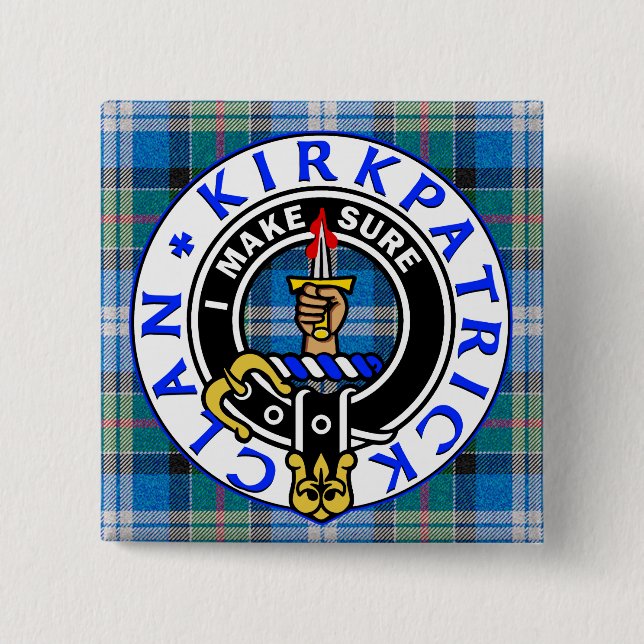 CLAN KIRKPATRICK CREST on TARTAN SQUARE Button (Vorderseite)