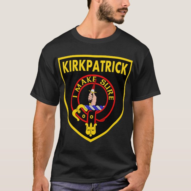 Clan Kirkpatrick LARGE Logo auf schwarzem T - Shir T-Shirt (Vorderseite)