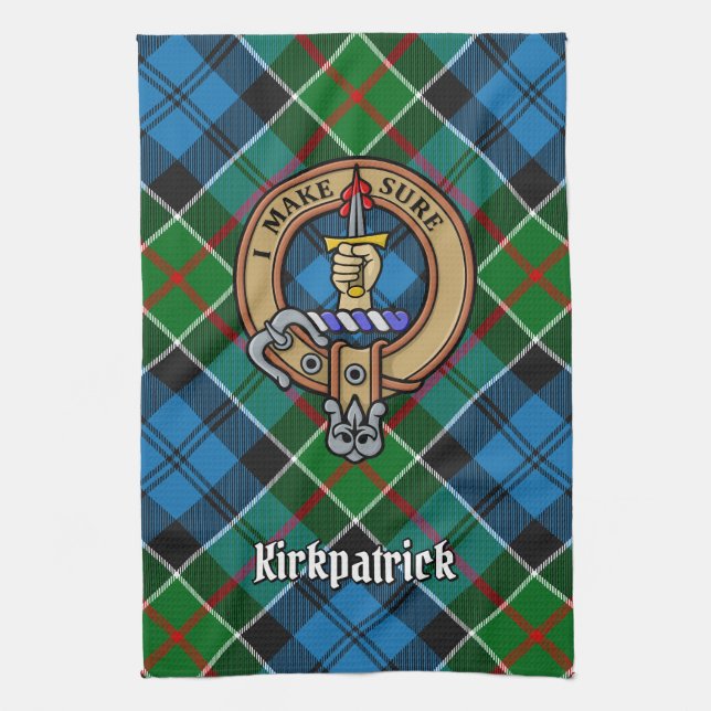 Clan Kirkpatrick Wappen über Tartan Geschirrtuch (Vertikal)