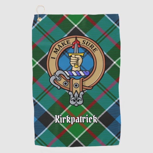 Clan Kirkpatrick Wappen über Tartan Golfhandtuch (Vorderseite)