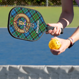 Clan Kirkpatrick-Wappen über Tartan Pickleball Schläger